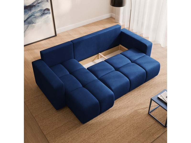 Canapé d'angle ramil, tissu peluche bleu - Conforama C