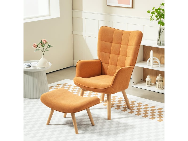  Fauteuil d'appoint avec repose-pieds, fauteuil inclinable aspect velours côtelé, fauteuil avec pieds en bois, pour salon, marron  - Conforama C