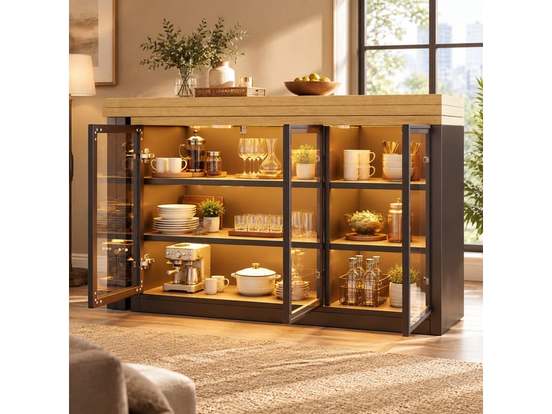 Table de salle à manger extensible avec meuble latéral et plateau pivotant, éclairage coloré pour cuisine, 120×40×72 cm - Conforama C