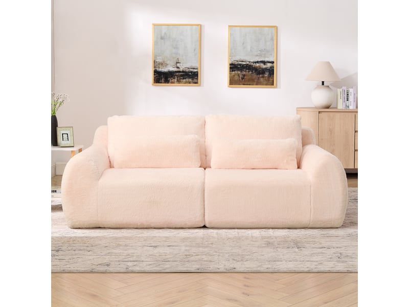  Canapé 2 places avec ports usb et poche latérale, mousse rose  - Conforama D