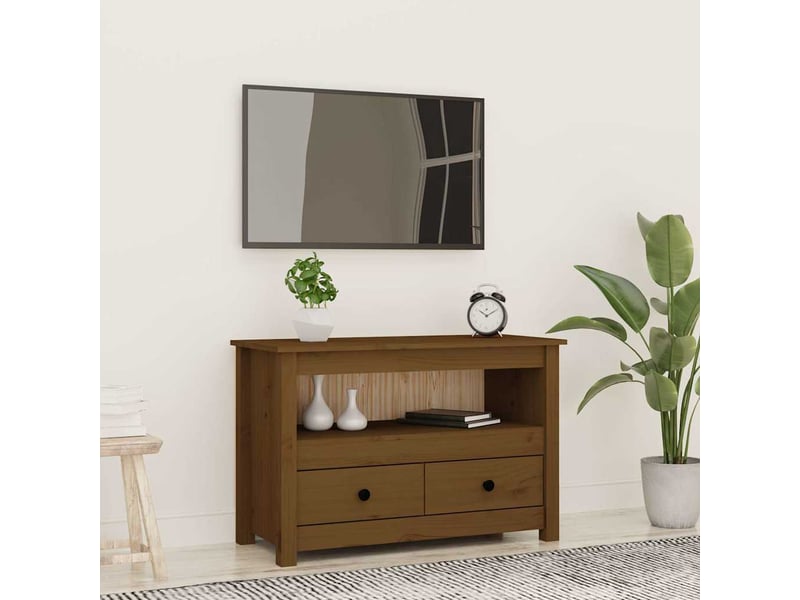  Meuble tv - banc tv - meuble de rangement marron miel 79x35x52 cm bois de pin massif  - Conforama B