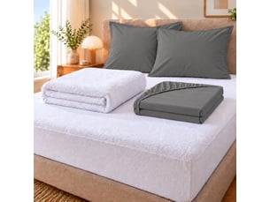 Pack literie protège matelas 140x190 imperméable + drap housse + 2 taies anthracite