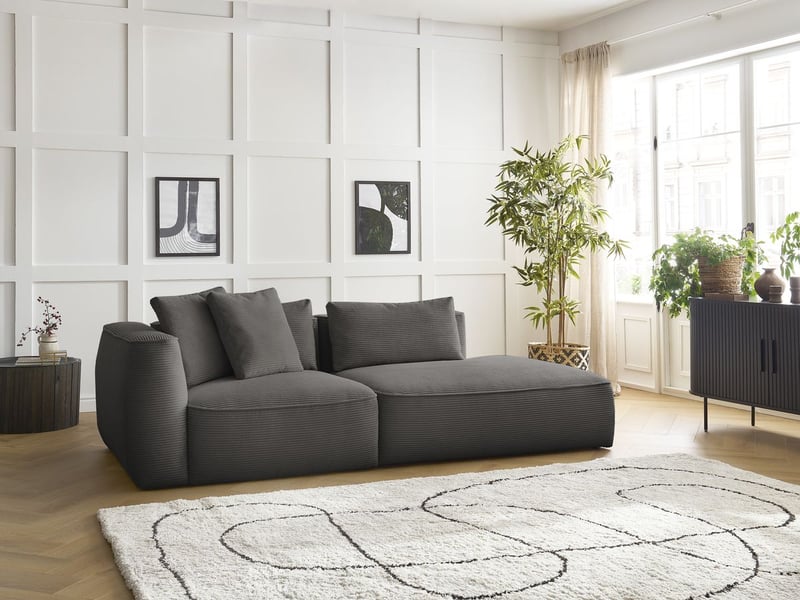  Bobochic canapé droit fixe 3 places leopold velours côtelé taupe  accoudoir gauche LEOPOLD - Conforama D