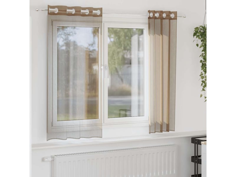  Lot de 2 rideaux en voile, voilages avec œillets marron clair cf44382  - Conforama B