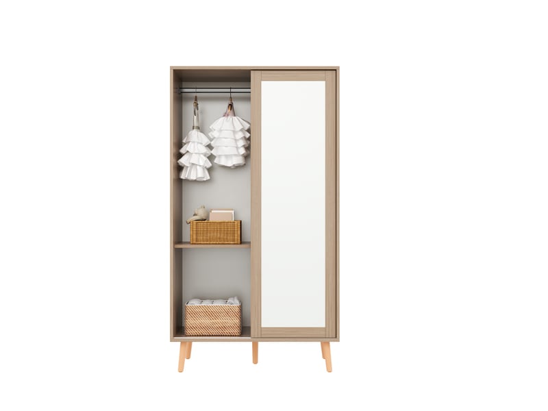  Armoire enfant portes coulissantes, 2 tringles, blanc et bois clair, 80 x 46 x 141,5 cm  - Conforama A