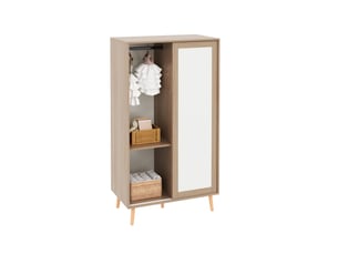 Armoire enfant portes coulissantes, 2 tringles, blanc et bois clair, 80 x 46 x 141,5 cm