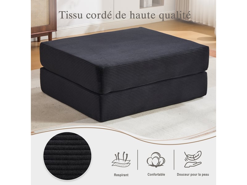  Tabouret de compression en velours côtelé – doux, doux pour la peau, 2 blocs de mousse épais pour un confort d'assise élevé. Dépliable en un seul HFSN-1227BK - Conforama B