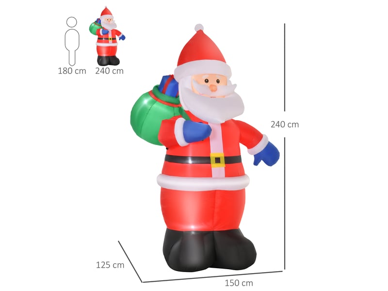  Père noël gonflable led 2,4h m avec hotte polyester imperméable rouge  - Conforama E