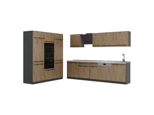 Vicco cuisine, chêne artisananthracite, 180cm plan de travail marbre