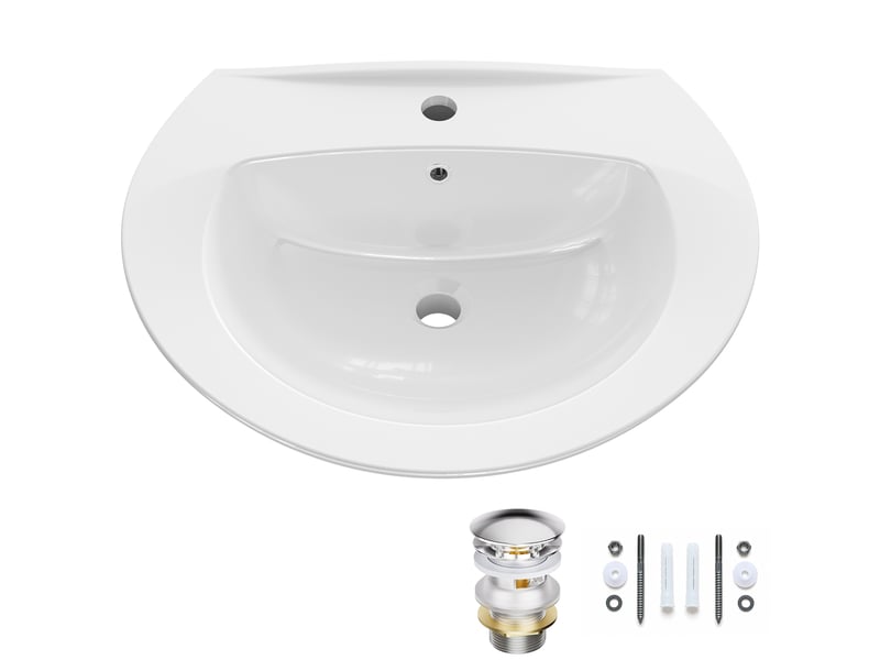 Cecipa max lavabo 57 x 45 cm - lavabo semi-circulaire en céramique - avec bonde pop-up - espace de pose - pour fixation murale - blanc  - Conforama A