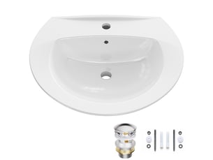 Cecipa max lavabo 57 x 45 cm - lavabo semi-circulaire en céramique - avec bonde pop-up - espace de pose - pour fixation murale - blanc