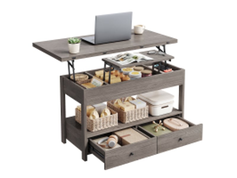 Table basse havenlyhome, table de salon avec plateau relevable pliant, 2 tiroirs, rangement ouvert et compartiment caché, 50 x 100 x 52 à 68 cm, marron rustique - Conforama A