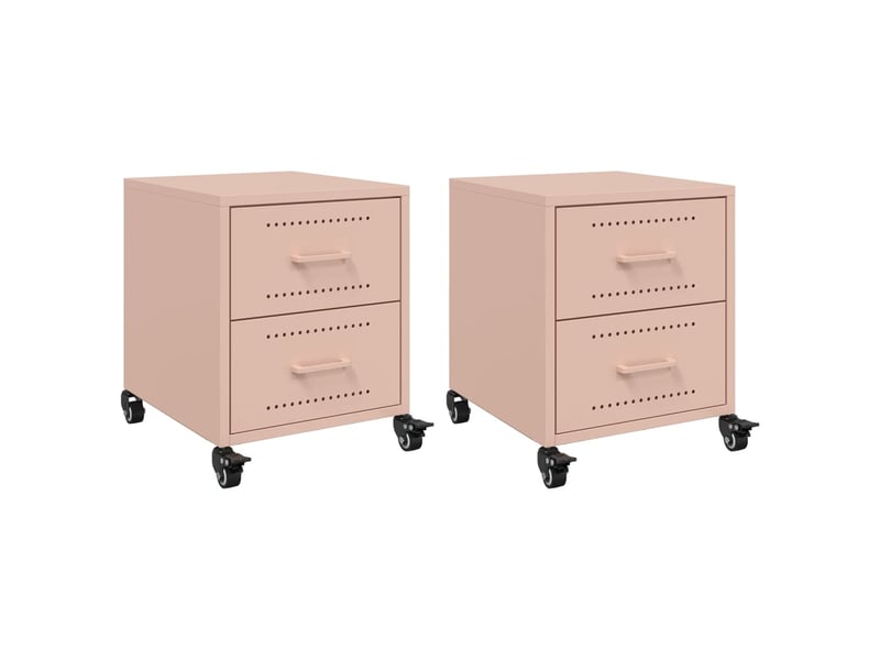  Vidaxl 2 tables de chevet rose acier 2 tiroirs table de nuit 36x39x43,5cm chambre coucher  - Conforama A