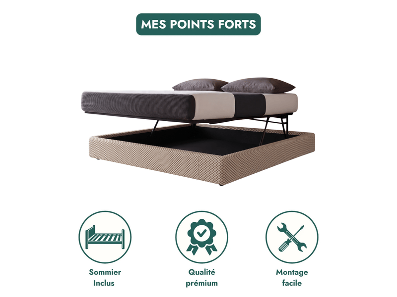 Lit coffre ouverture latérale et frontale 140x190 cm - tissu mesh 3d beige - collection parallèle C02-LTC74-P 140/190 3DBE - Conforama C