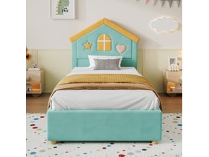 Lit avec rangement 90x200 cm <strong>OKWISH</strong>  <strong></strong> coloris bleu