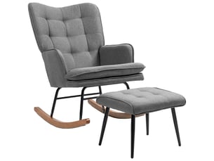 Fauteuil à bascule avec repose-pieds, confortable, jusqu'à 130 kg, aspect lin, 64 x 89 x 90 cm, gris foncé