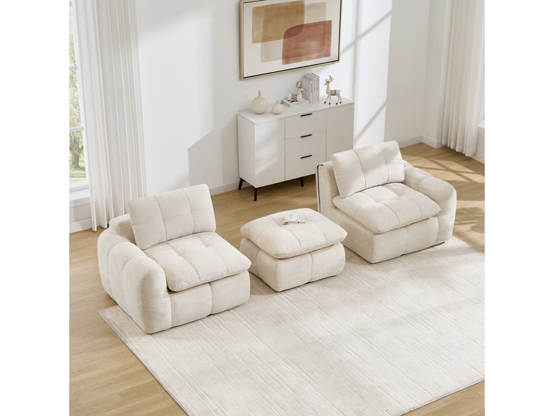  Canapé d’angle modulable 2 places en chenille beige – 194 x 160 x 68 cm Fay Lum - Conforama D