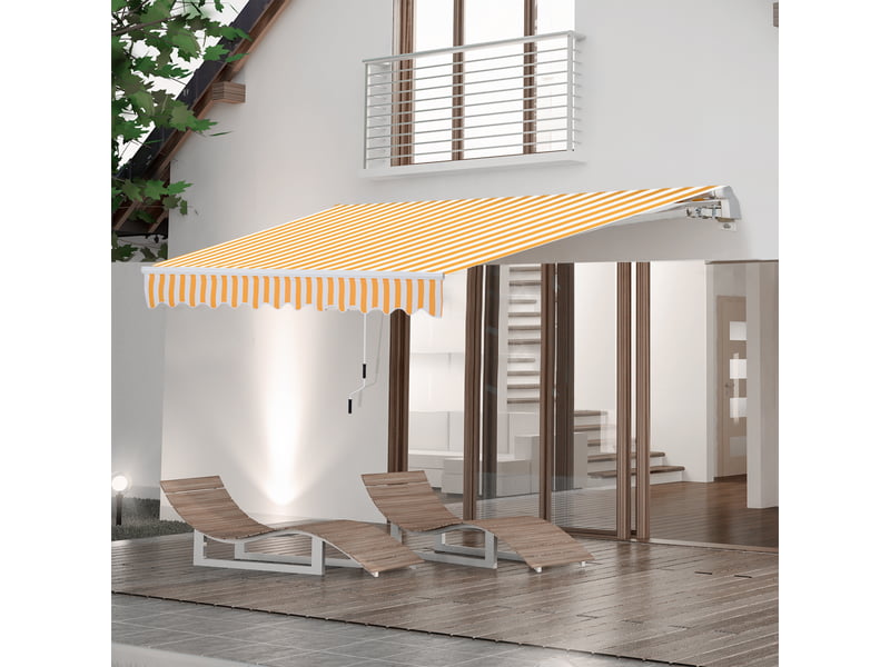  Store mural avec bras articulé et manivelle, structure robuste en aluminium et toile en polyester, 295 x 245 cm, orange  - Conforama C