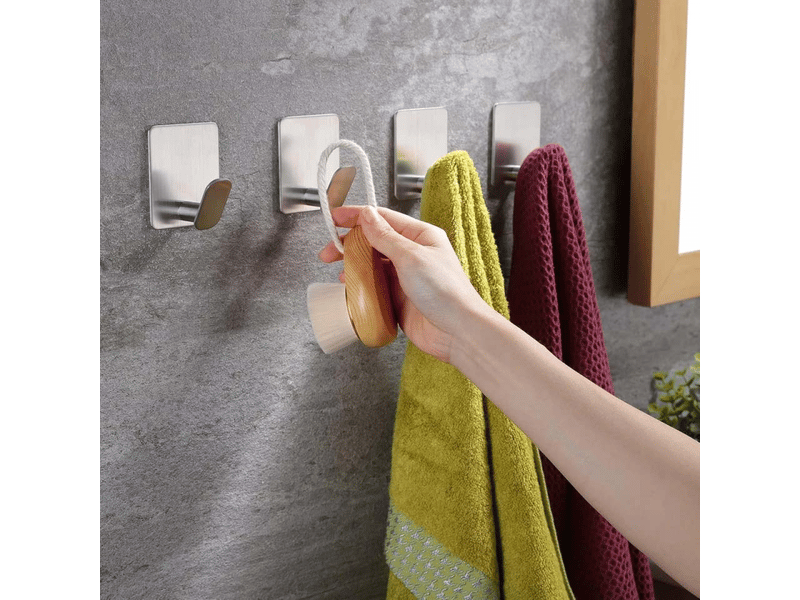  Lot de 8 crochets adhésifs en acier inoxydable, sans perçage, pour vêtements, serviettes ou chapeaux, décoration pratique pour cuisine et salle de bain, gris  - Conforama D