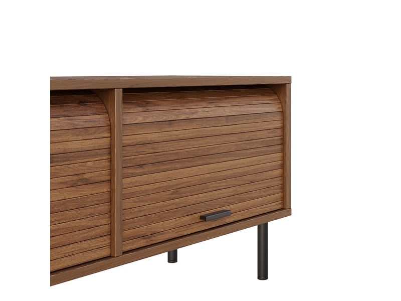  Meuble tv noyer 180 cm 3 portes coulissantes pieds métal noir banc tv pour salon  - Conforama R