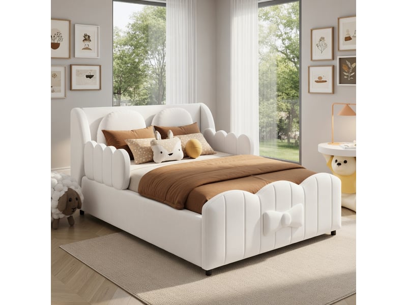  Lit d'enfant 90 x 200, rangement hydraulique, avec 2 grands coussins décoratifs, en velours, rose  - Conforama B