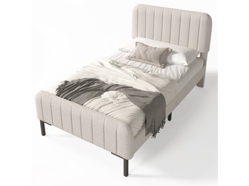  Lit 90 × 190 cm grège, tête de lit réglable et sommier à lattes IKSETERA TRADING LTD - Conforama A