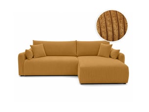 Canapé d'angle réversible convertible LOUNGITUDE APOLINE 4 places Velours jaune avec coffre de rangement