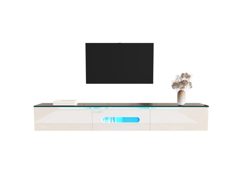  Meuble tv 180x35x30 cm avec led 16 couleurs contrôlée par application, mdf noir et blanc  - Conforama A