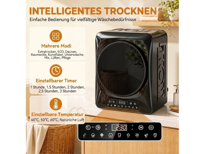 Sèche-linge à évacuation compact 49 x 43 x 61 cm noir, tambour inox 5 kg avec séchage automatique - Conforama E