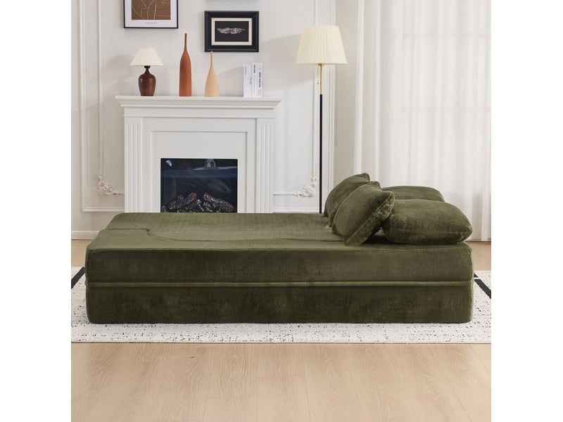 Canapé de sol convertible 2 places vert avec 4 coussins - 198 x 60 x 76 cm - Conforama D