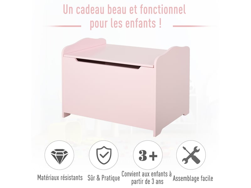  Coffres à jouets pour enfants boîte à jouets malle de rangement dim. 60l x 40l x 48h cm vérin pneumatique mdf rose  - Conforama E