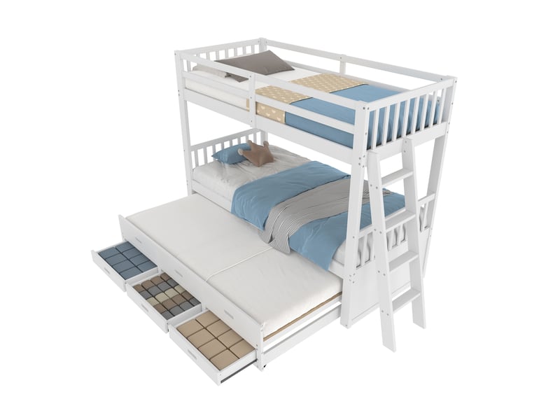  Lit superposé enfant 90x200 cm avec lit gigogne et 3 tiroirs blanc  - Conforama A