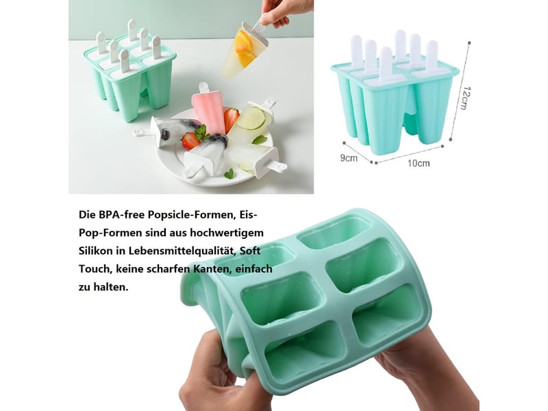  Lot de 6 moules à glace en silicone sur manche - réutilisable - en silicone - avec brosse de nettoyage et entonnoir en silicone - (rose)  - Conforama E