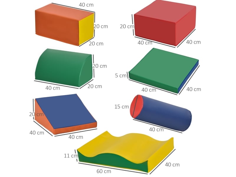  Jeu de motricité 7 pièces 60x40x11 cm multicolore en simili cuir, modules souples à empiler et grimper  - Conforama C