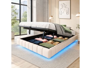 Lit coffre 140x200 cm <strong>DESVIAE</strong> <strong></strong> coloris beige