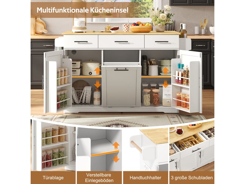  Îlot de cuisine avec plan rabattable 3 tiroirs en mdf blanc et naturel 136x75x92 cm N635P4079545556N - Conforama E
