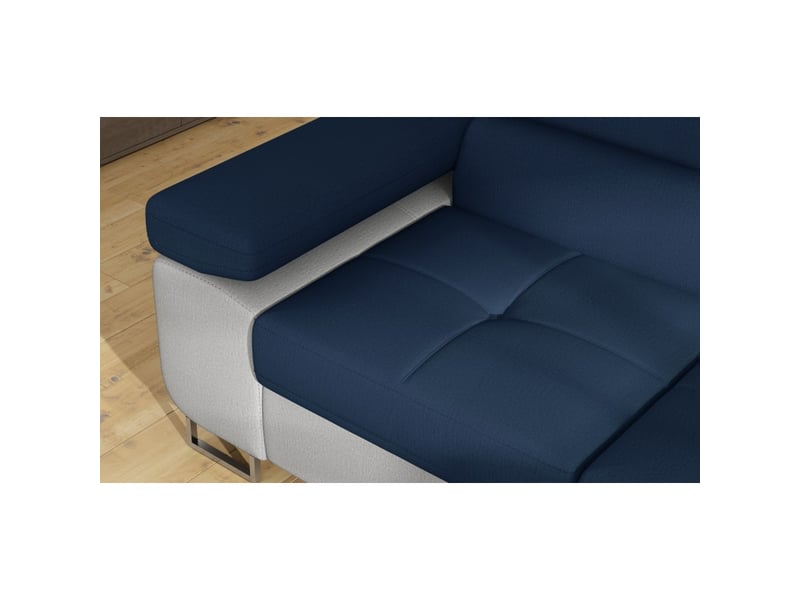  Canapé d'angle convertible menton bleu océan et blanc – angle droit avec coffre  - Conforama E