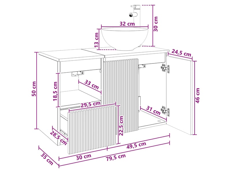  Ensemble de mobilier de salle de bain 2 pc chêne artisanal cf64062  - Conforama E