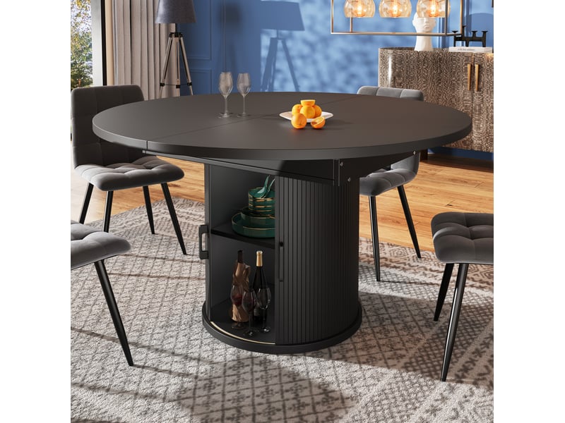  Table à manger extensible 118(158)x118x76.8 cm avec rangement en mdf noir  - Conforama B