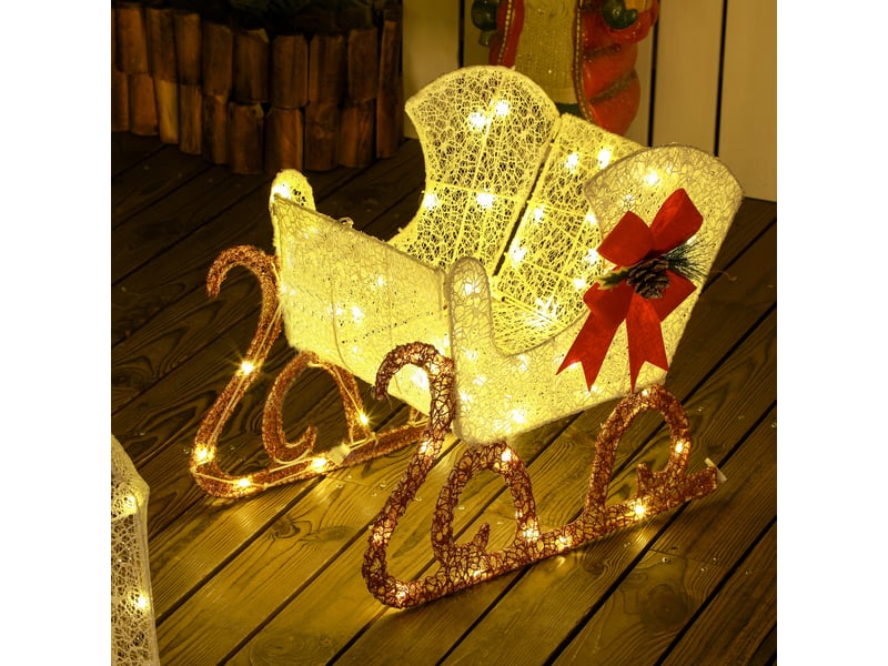  Renne et traîneau lumineux de noël avec 170 led blanc chaud, 50x29x42cm, décoration de noël pour intérieur et extérieur  - Conforama W