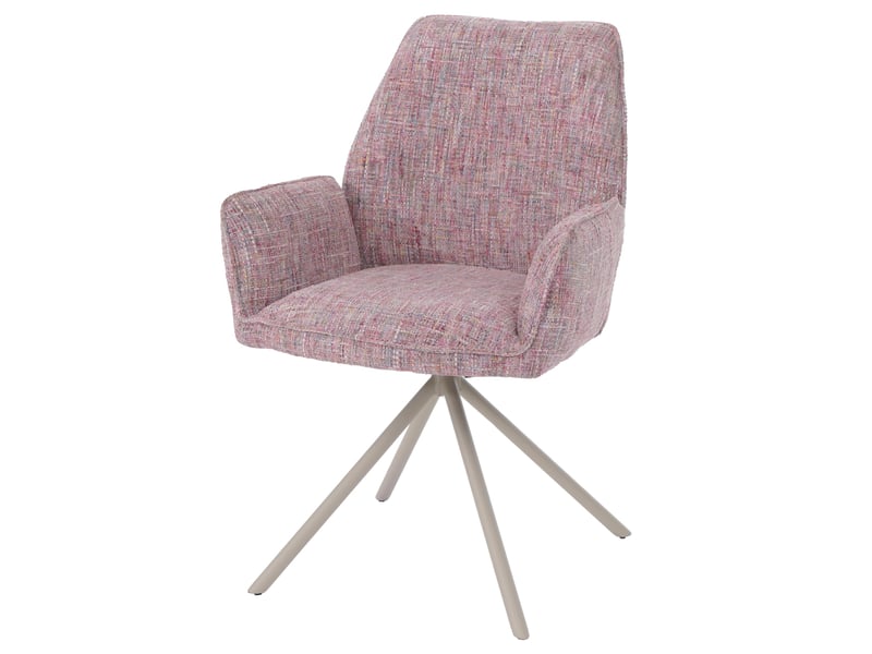 Chaise de salle à manger hwc-g67, chaise de cuisine, pivotante, position automatique, métal, chenille (410 gm²) - piètement crème, rose - Conforama A