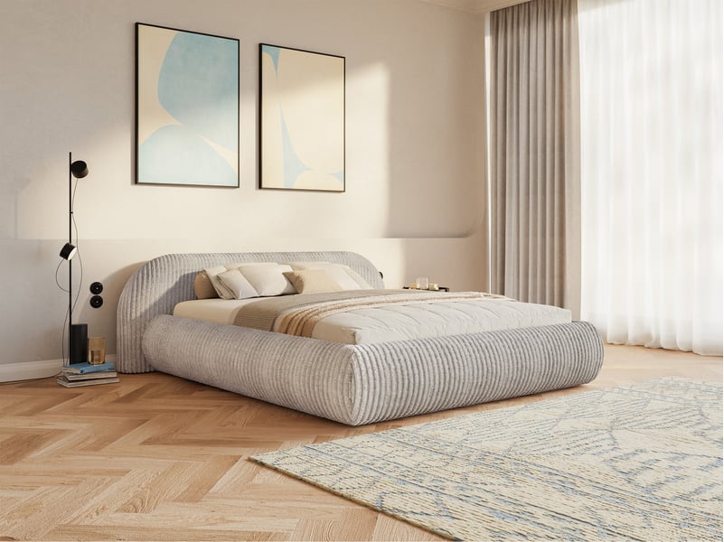  Selsey shels - lit rembourré - 200x200 cm - velours côtelé gris Shels Low - Conforama C