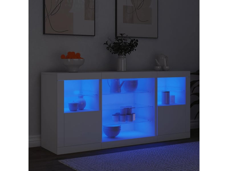  Buffet - bahut - meuble de rangement avec lumières led blanc 142,5x37x67 cm  - Conforama D