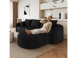 Canapé d'angle en l modulaire 266 cm, mousse compressée, tissu noir, sans montage