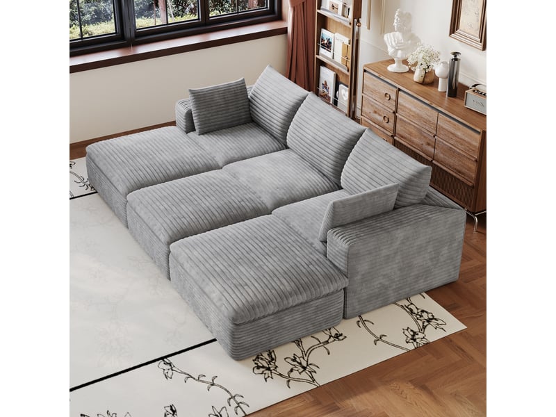 Canapé modulable 6 places en velours côtelé gris 260 x 160 x 60 cm W3428S00017 - Conforama E