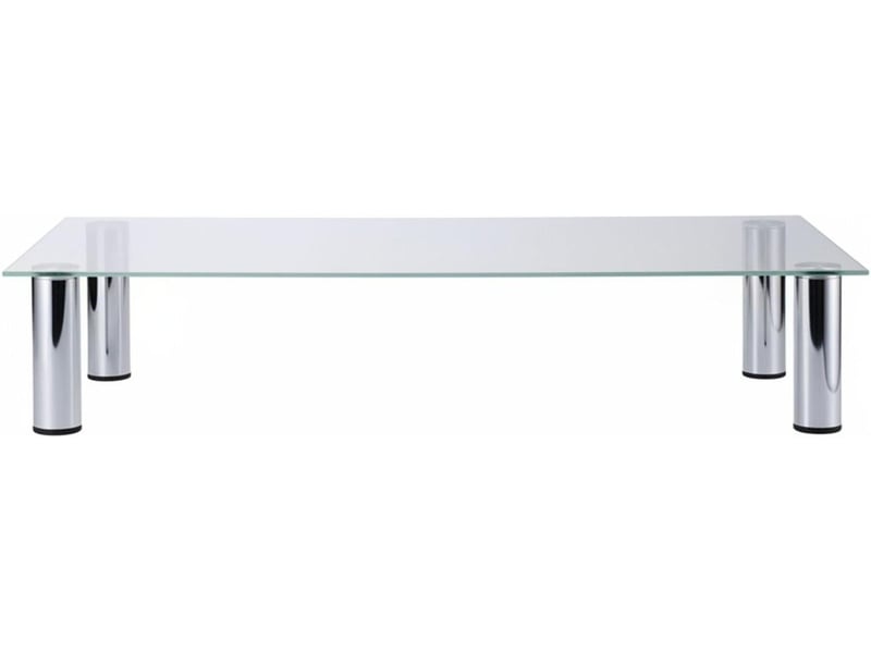  Table tv en verre transparent design moderne 17 x 100 x 35 cm avec élévateur d'écran en métal chromé 13_0018113  - Conforama A
