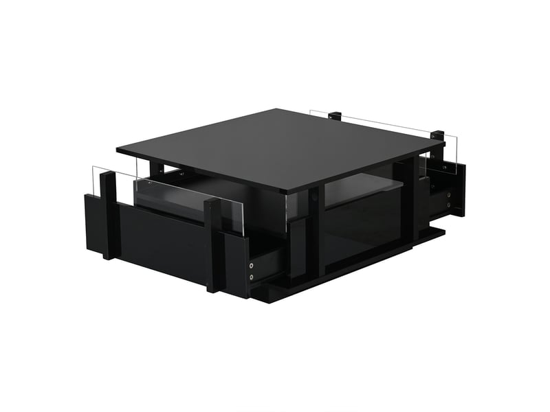 Table basse, équipée de 2 tiroirs, d'un éclairage led et d'une cloison en acrylique, noir - Conforama R