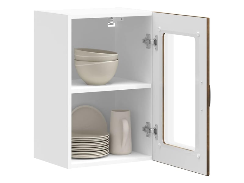  Meuble de rangement, armoire murale de cuisine avec porte en verre lucca chêne fumé  - Conforama E