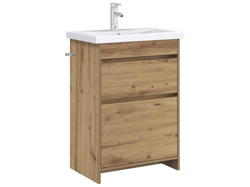  Meuble sous lavabo de salle de bain, commode chêne artisanal shl4226  - Conforama C