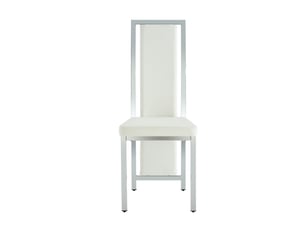 Lot de 4 chaises de salle à manger minimalistes européennes, assise pu blanche et cadre argenté, hauteur 109 cm